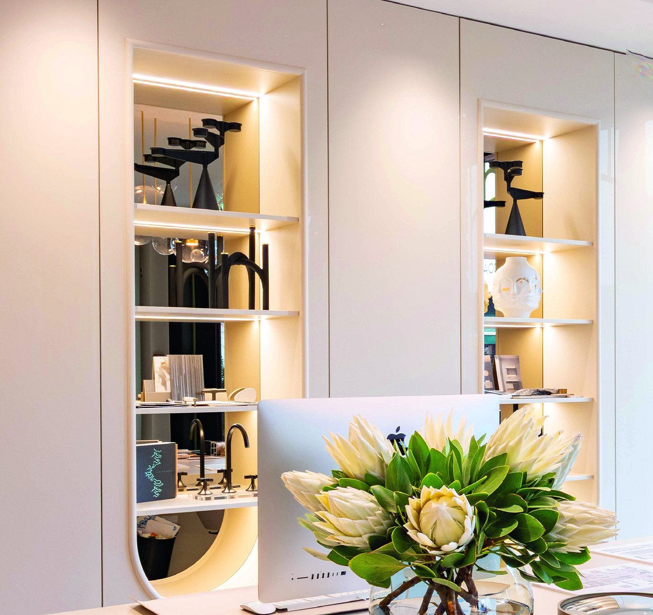 Dark interior with bespoke shelving